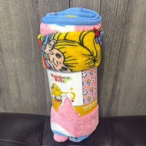 New Rainbow Brite & Sprite 40" x 50" Pink Plush Rolled Travel Throw Blanket